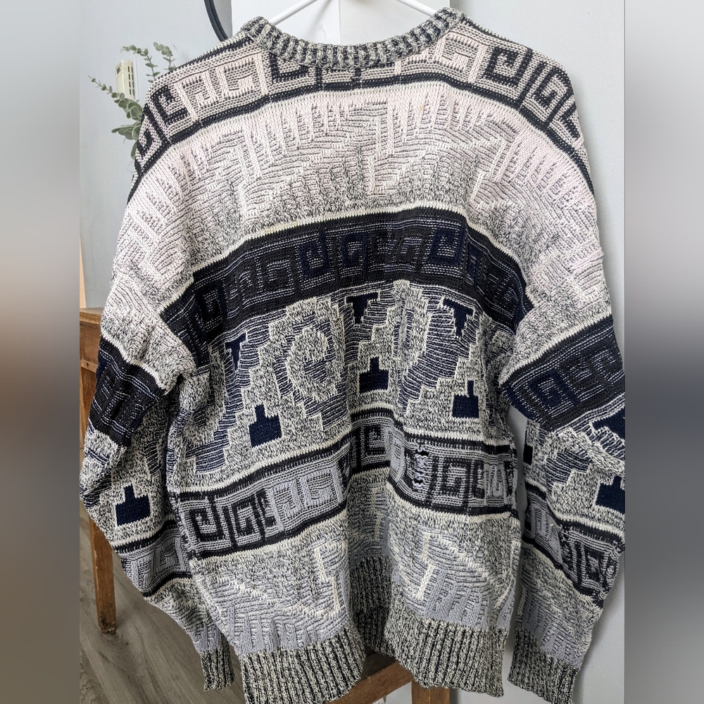Vtg 80s Men's Sweater Geometric Pattern Chunky Knit Crewneck USA Size L‎